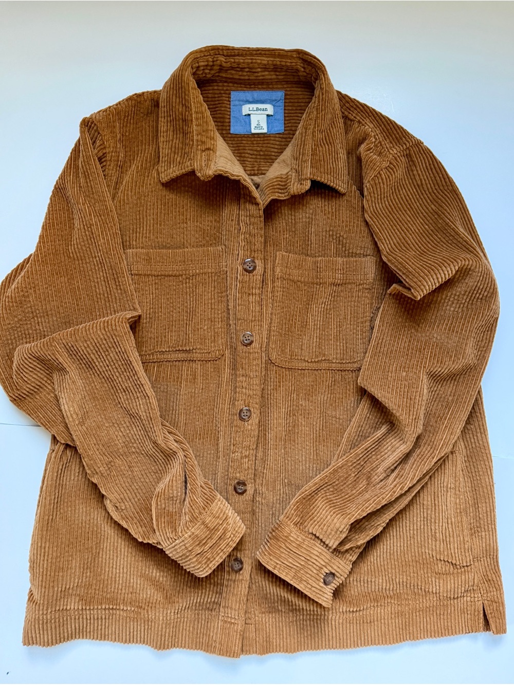 L.L. Bean Corduroy Shirt Jacket Women's Small Camel Brown Button Down - EUC